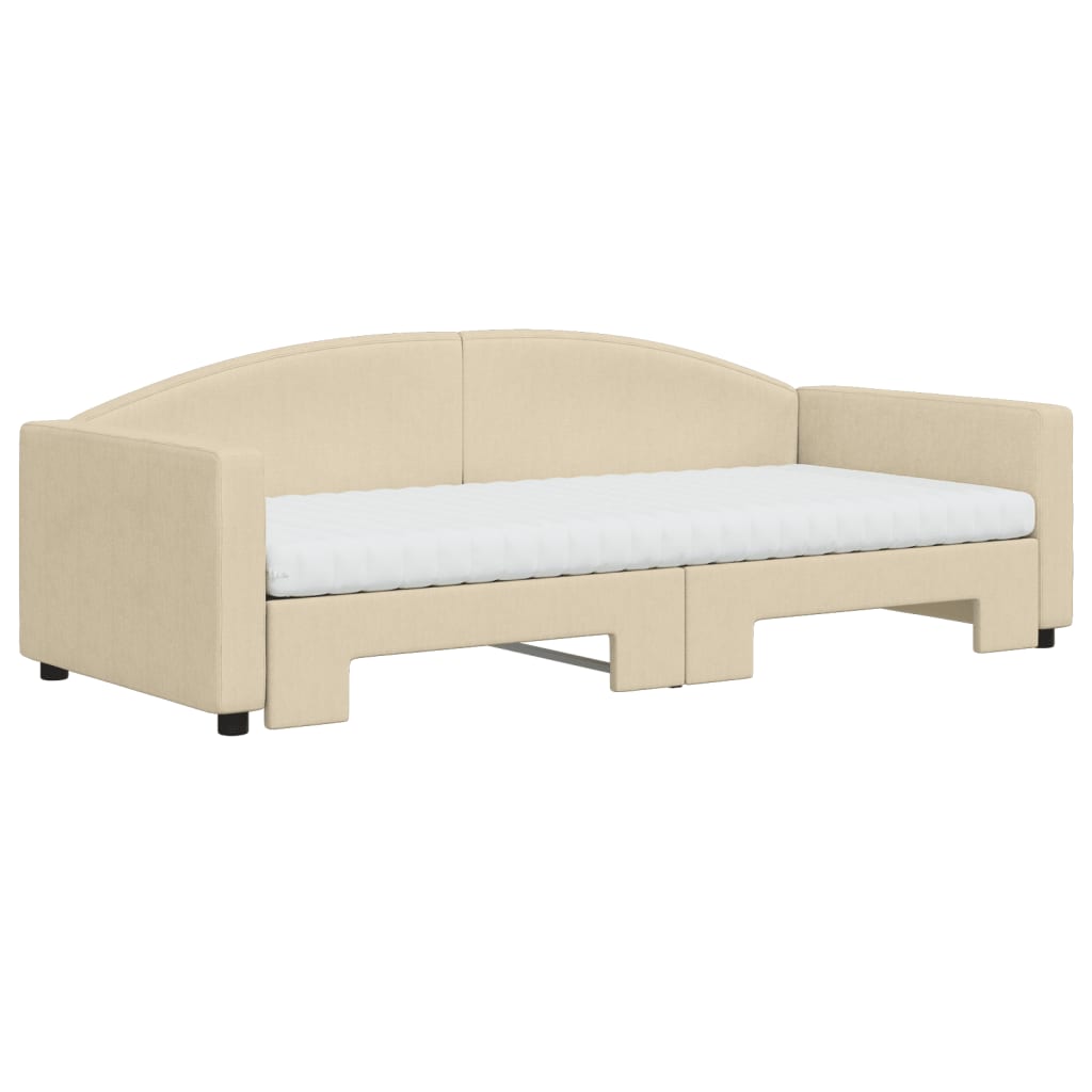 daybed med udtræk og madras 90x200 cm stof cremefarvet