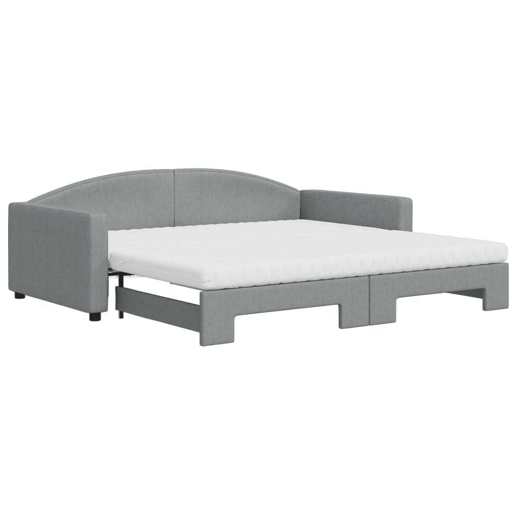 daybed med udtræk og madras 100x200 cm stof lysegrå