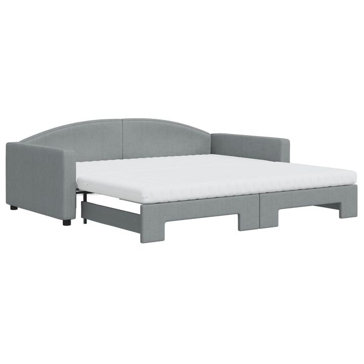daybed med udtræk og madras 100x200 cm stof lysegrå