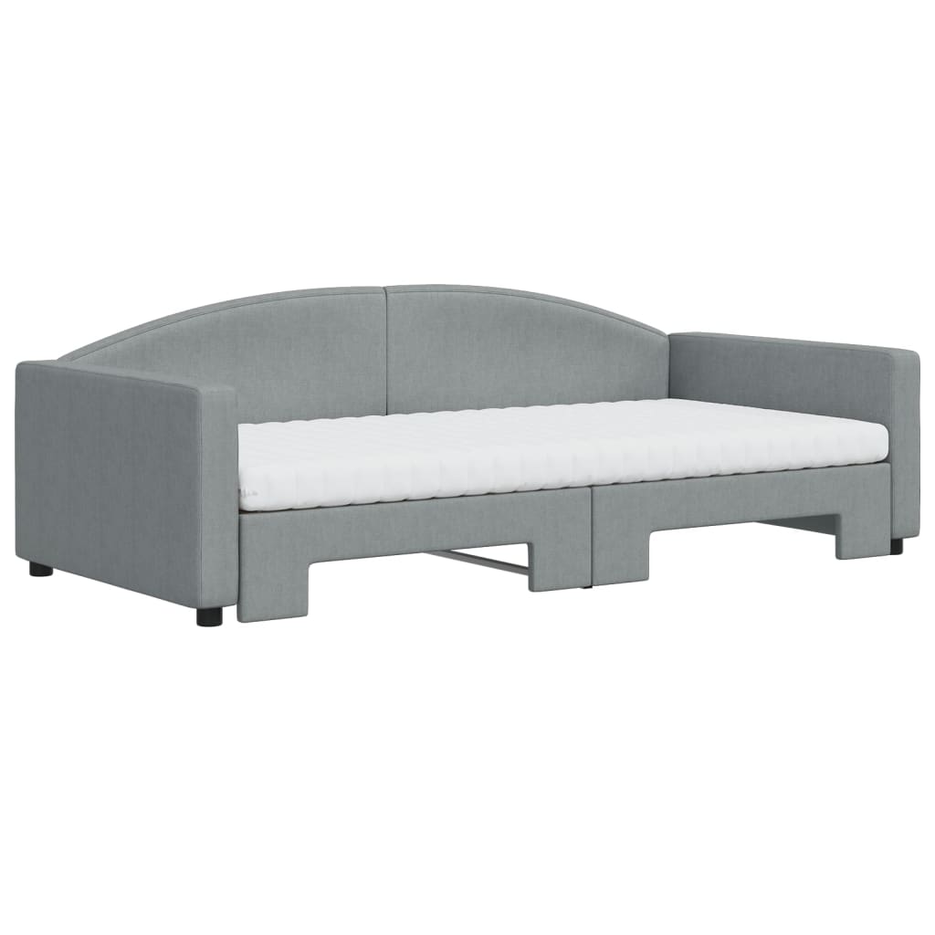 daybed med udtræk og madras 100x200 cm stof lysegrå