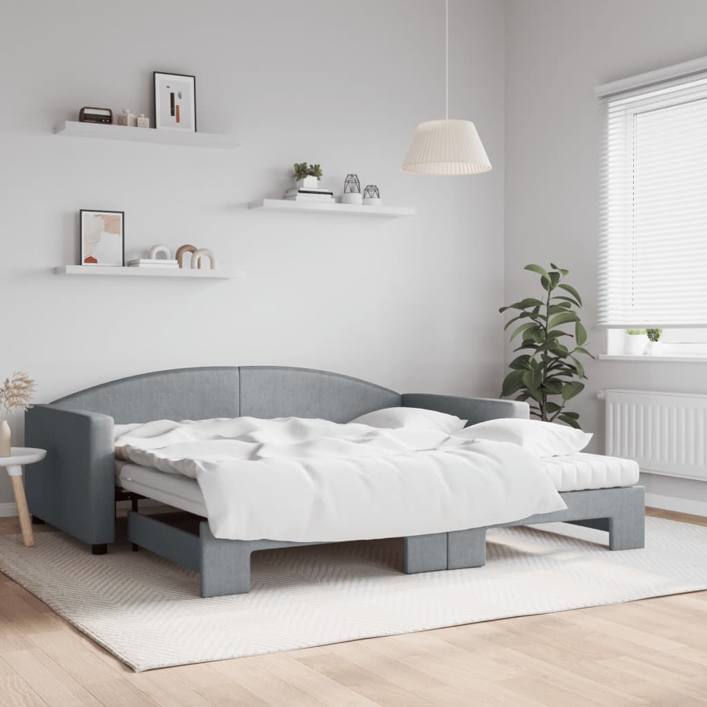 daybed med udtræk og madras 100x200 cm stof lysegrå