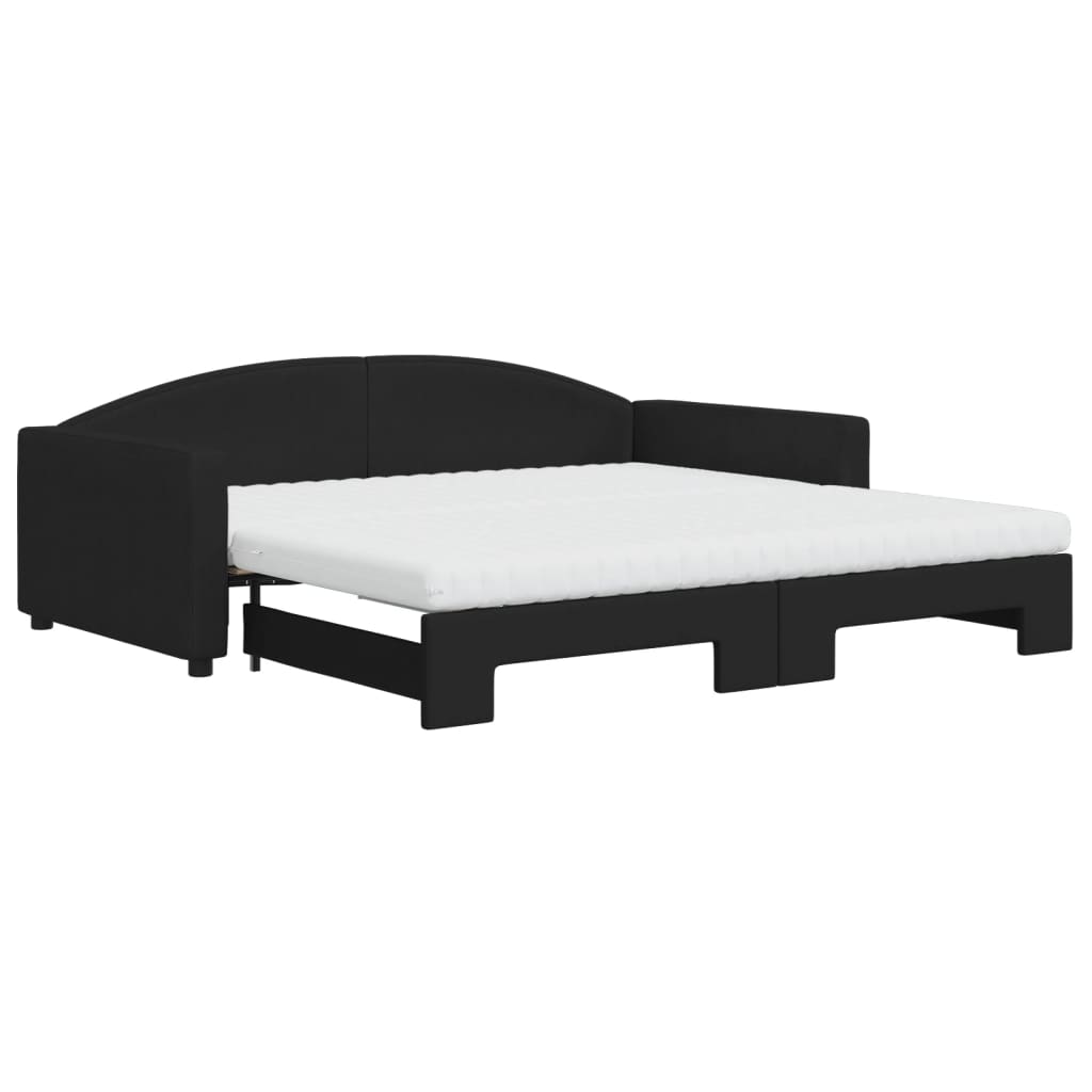 daybed med udtræk og madras 100x200 cm stof sort