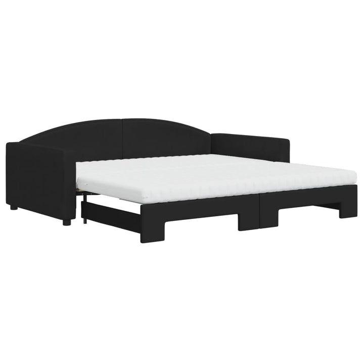 daybed med udtræk og madras 100x200 cm stof sort