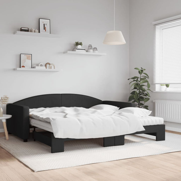 daybed med udtræk og madras 100x200 cm stof sort