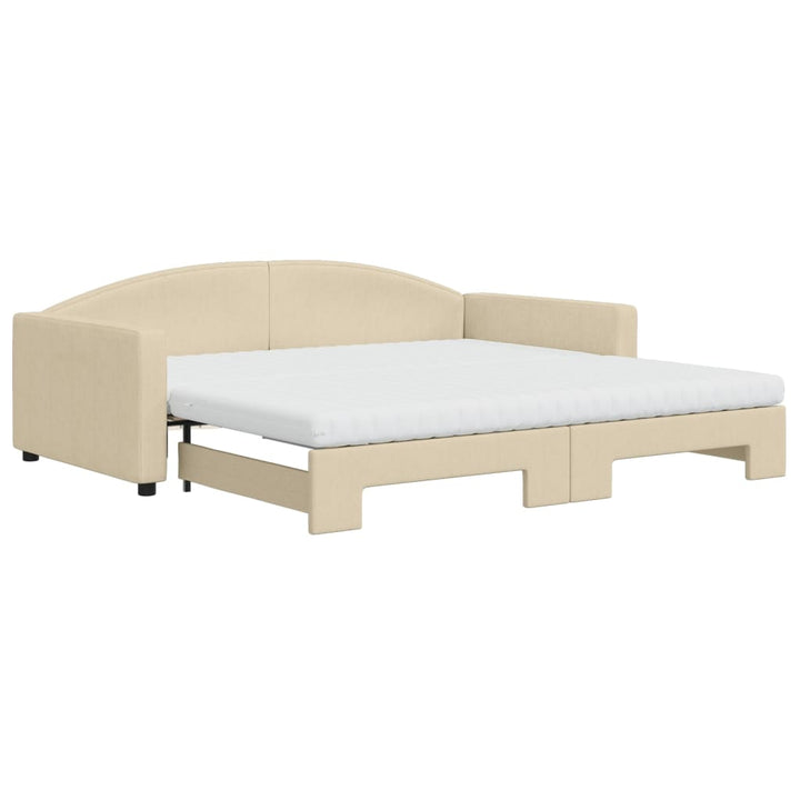 daybed med udtræk og madras 100x200 cm stof cremefarvet