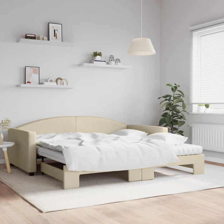 daybed med udtræk og madras 100x200 cm stof cremefarvet