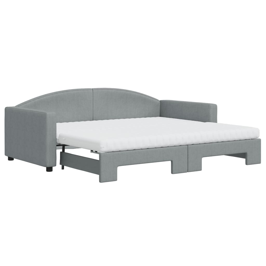 daybed med udtræk og madras 90x190 cm stof lysegrå
