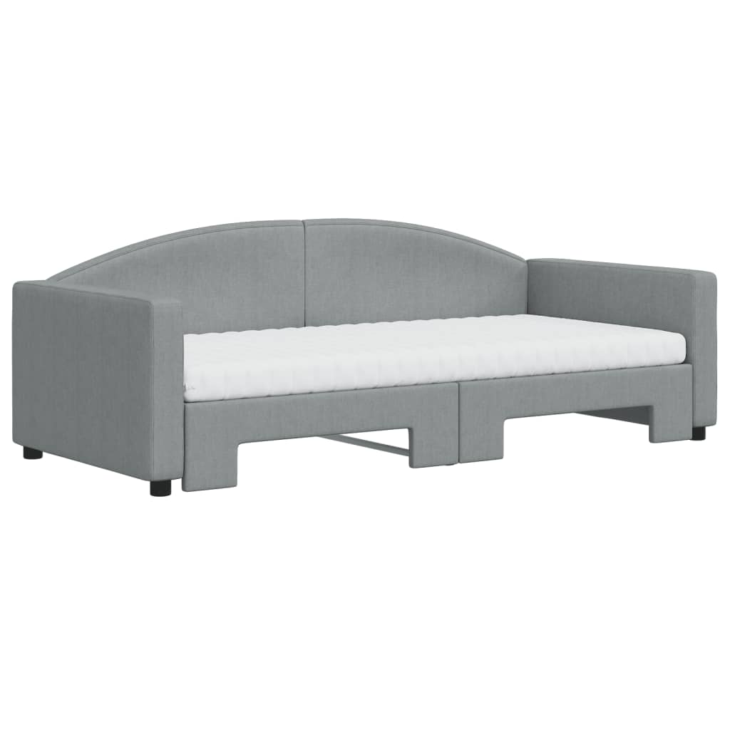 daybed med udtræk og madras 90x190 cm stof lysegrå