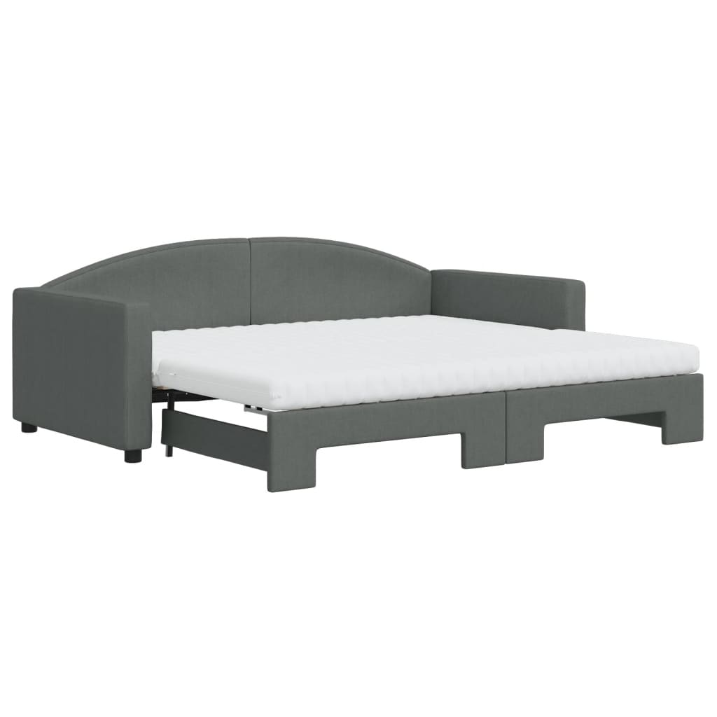 daybed med udtræk og madras 90x190 cm stof mørkegrå