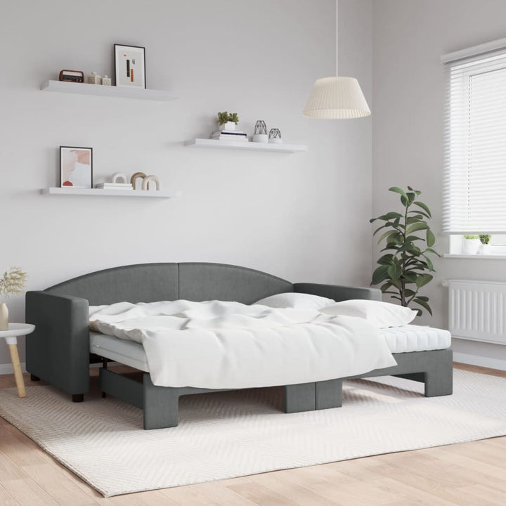 daybed med udtræk og madras 90x190 cm stof mørkegrå