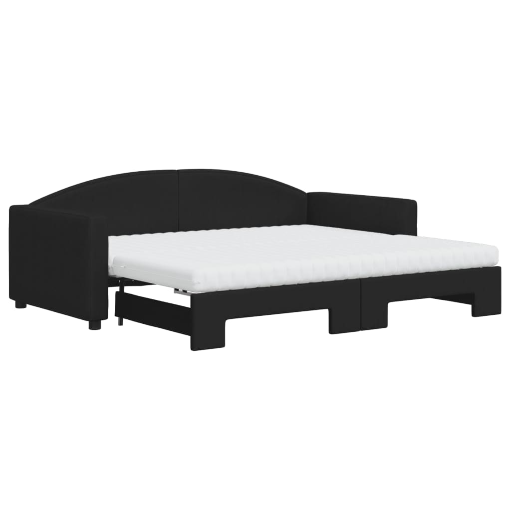 daybed med udtræk og madras 90x190 cm stof sort