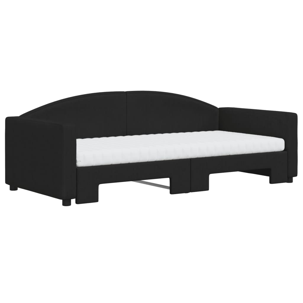 daybed med udtræk og madras 90x190 cm stof sort