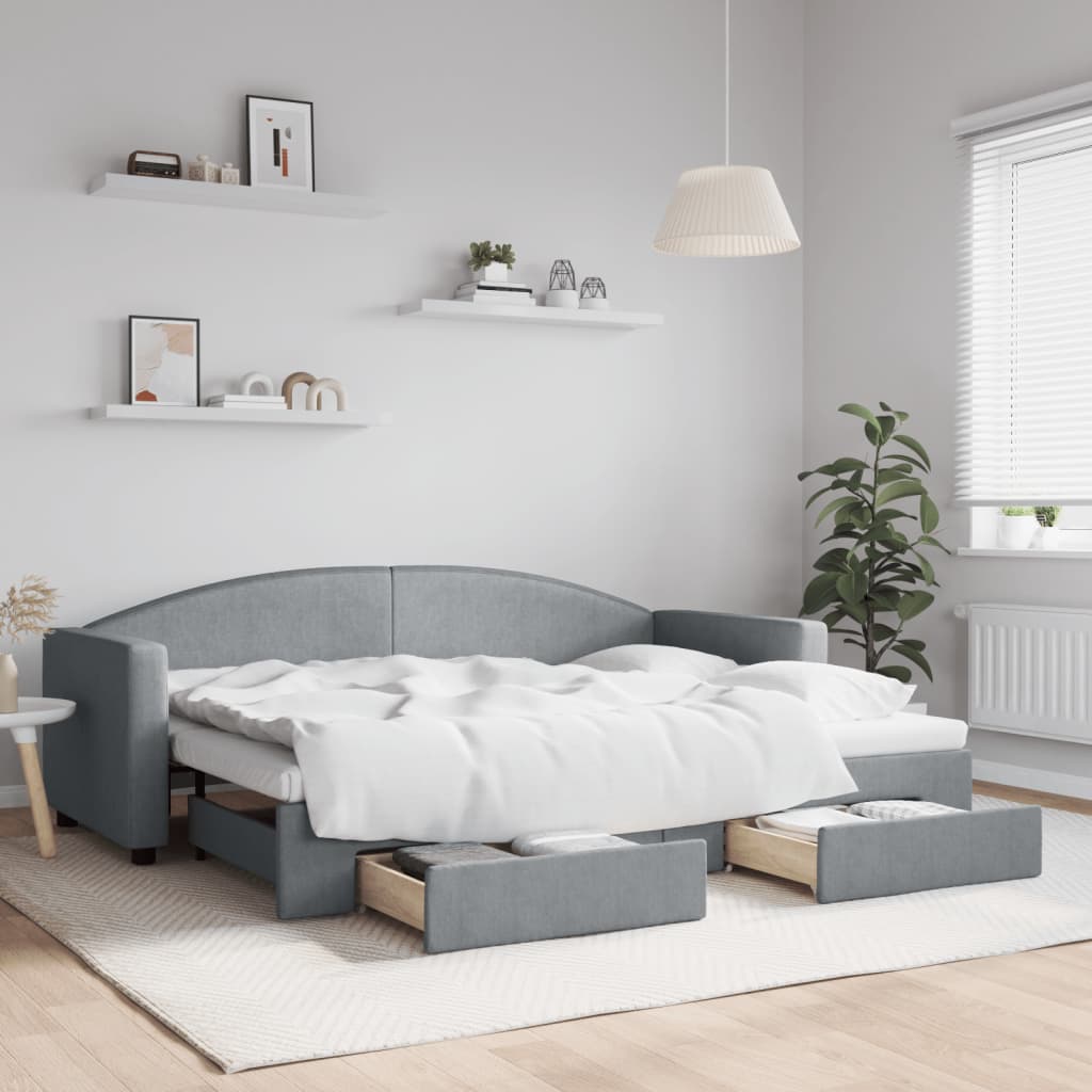 daybed med udtræk og skuffer 80x200 cm stof lysegrå
