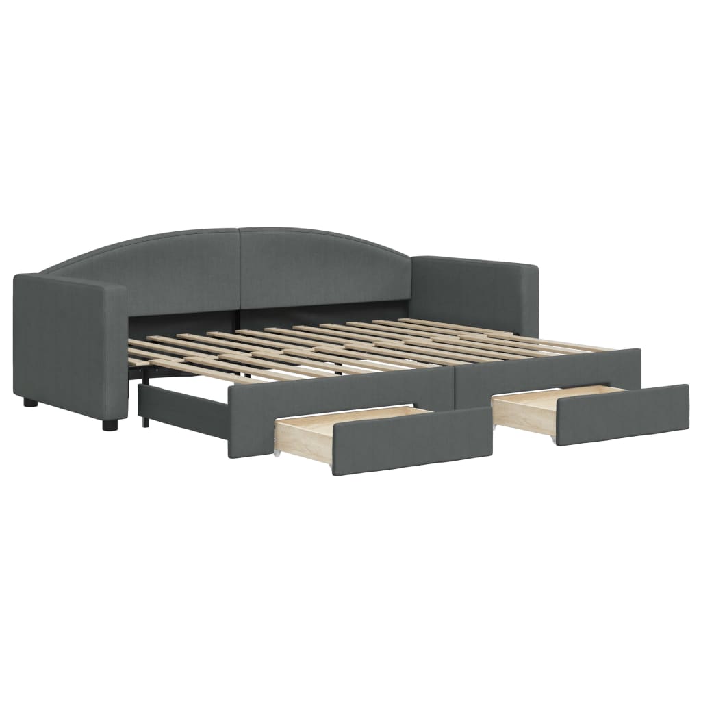 daybed med udtræk og skuffer 80x200 cm stof mørkegrå