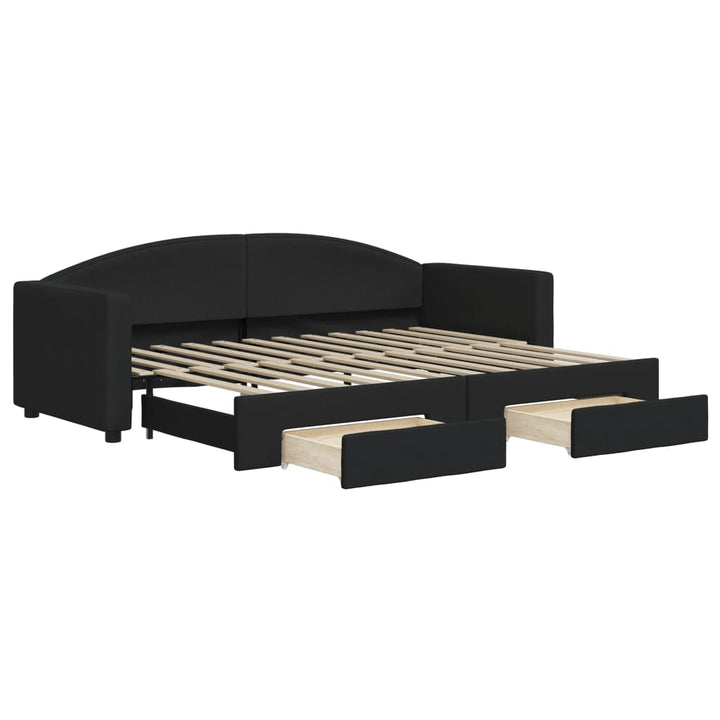 daybed med udtræk og skuffer 80x200 cm stof sort
