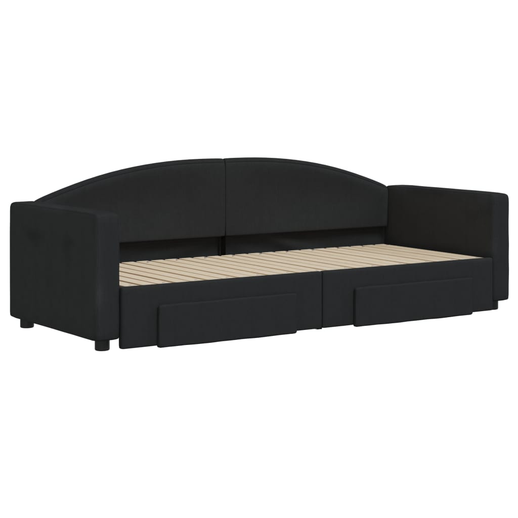 daybed med udtræk og skuffer 80x200 cm stof sort