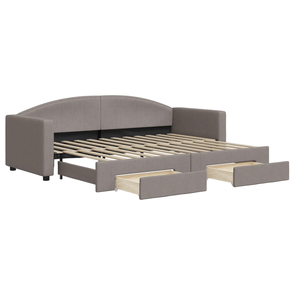 daybed med udtræk og skuffer 80x200 cm stof gråbrun