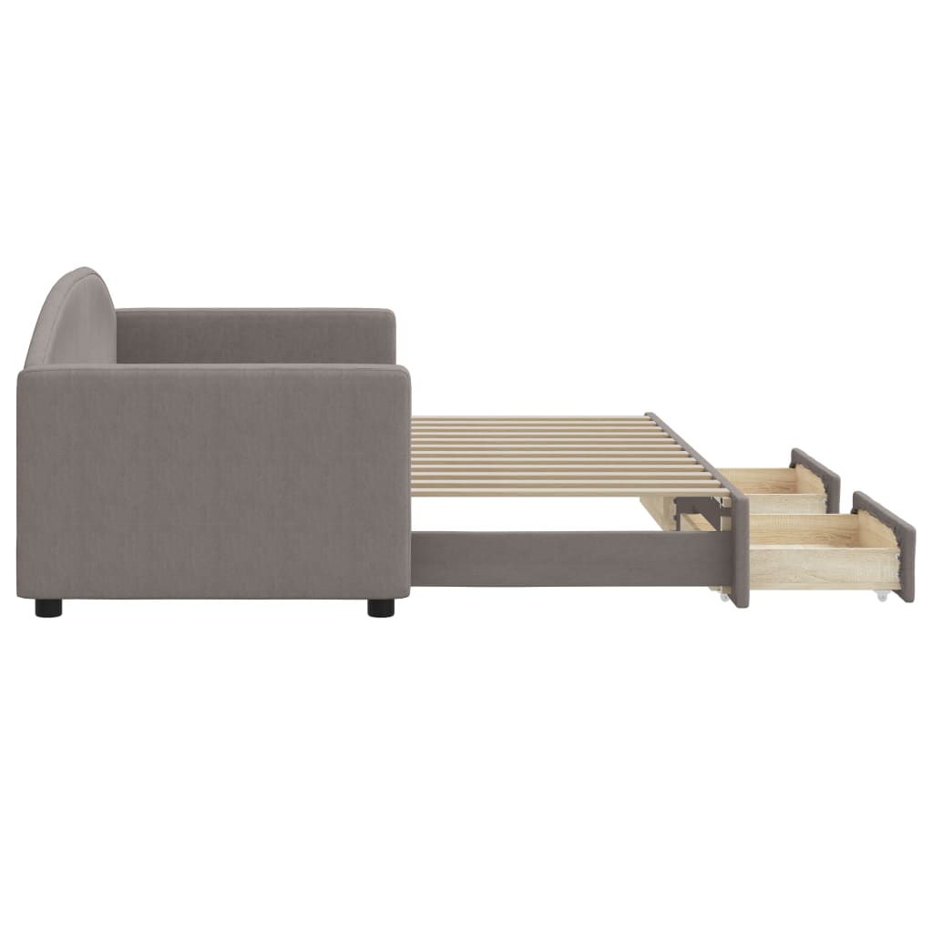 daybed med udtræk og skuffer 80x200 cm stof gråbrun