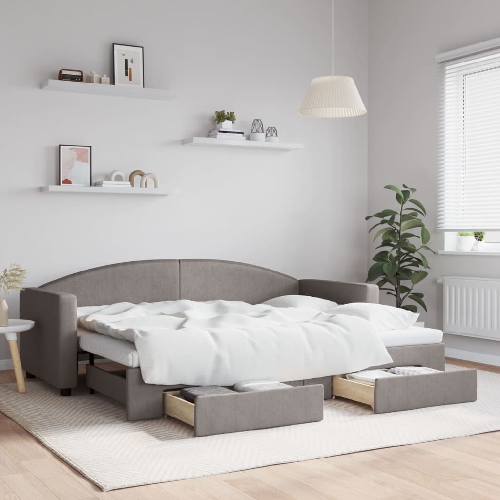 daybed med udtræk og skuffer 80x200 cm stof gråbrun