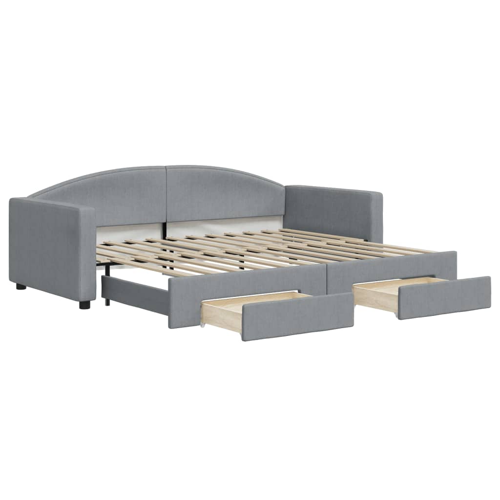 daybed med udtræk og skuffer 90x200 cm stof lysegrå
