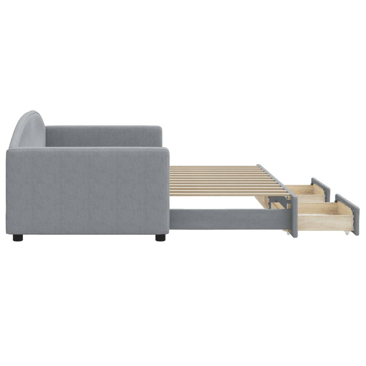 daybed med udtræk og skuffer 90x200 cm stof lysegrå