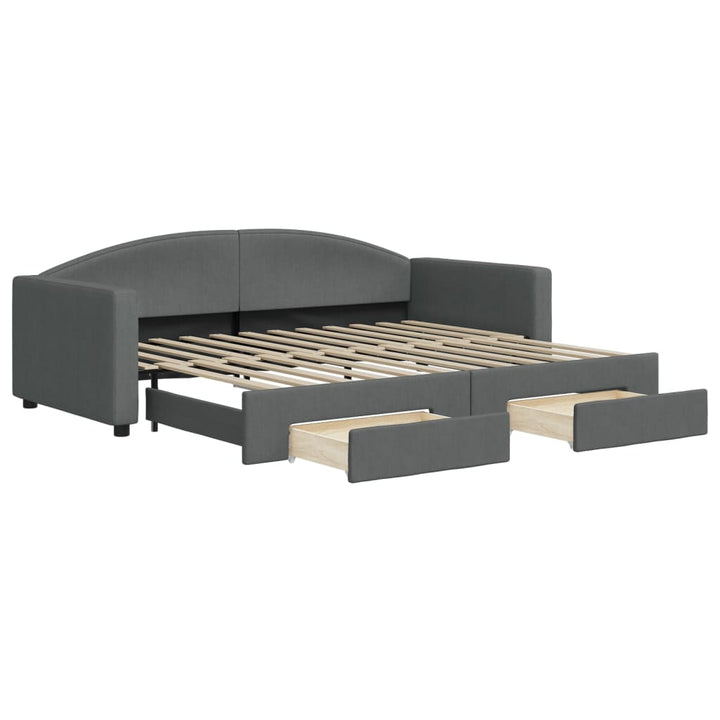 daybed med udtræk og skuffer 90x200 cm stof mørkegrå
