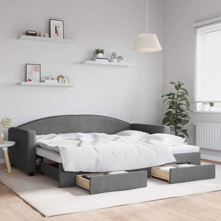 daybed med udtræk og skuffer 90x200 cm stof mørkegrå