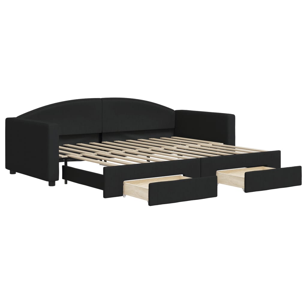daybed med udtræk og skuffer 80x200 cm stof sort