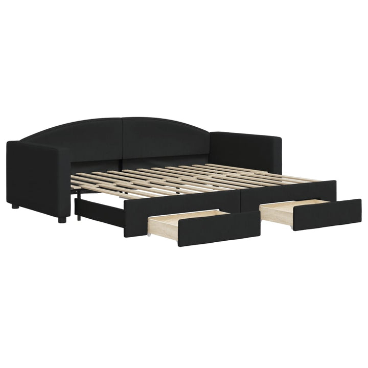 daybed med udtræk og skuffer 80x200 cm stof sort