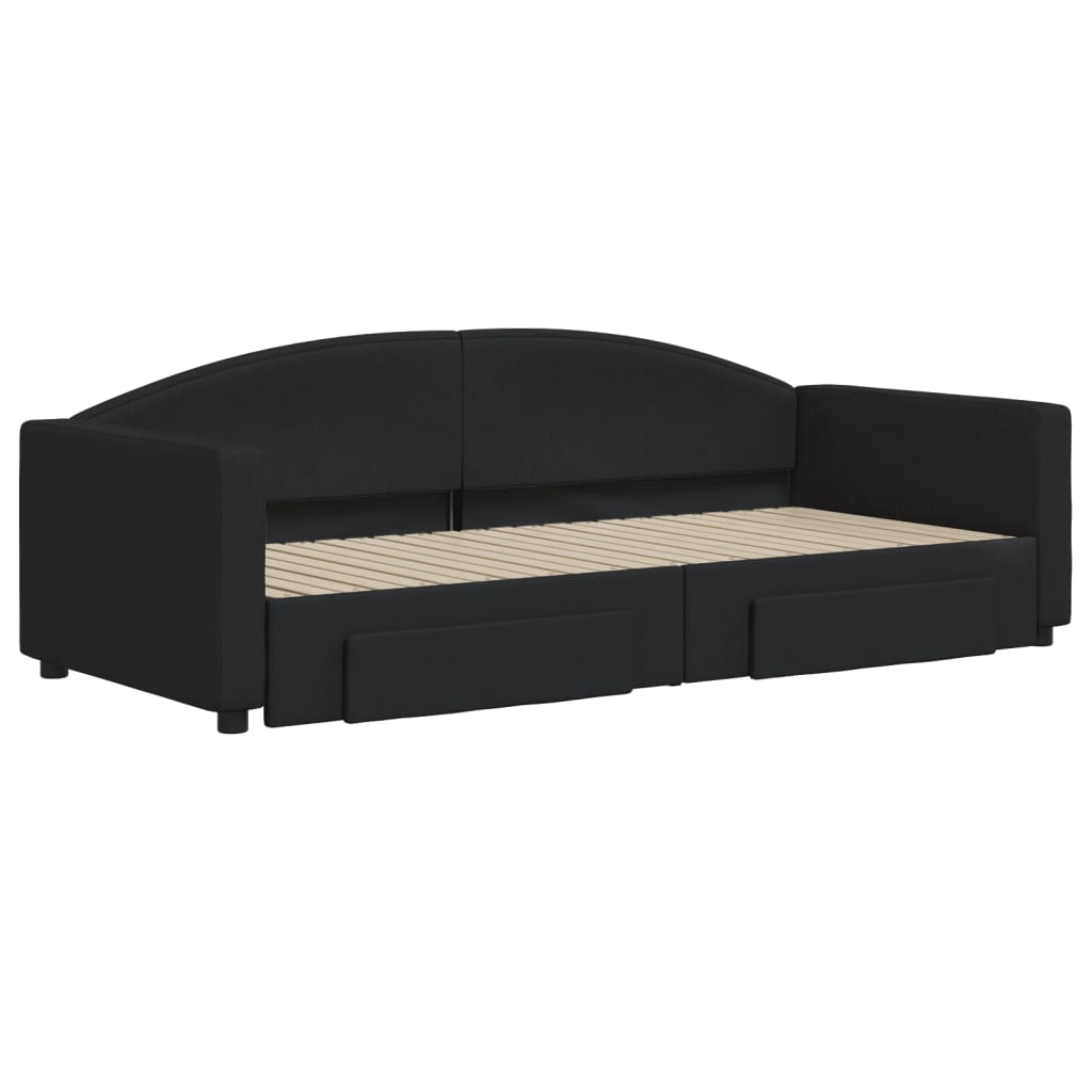 daybed med udtræk og skuffer 80x200 cm stof sort