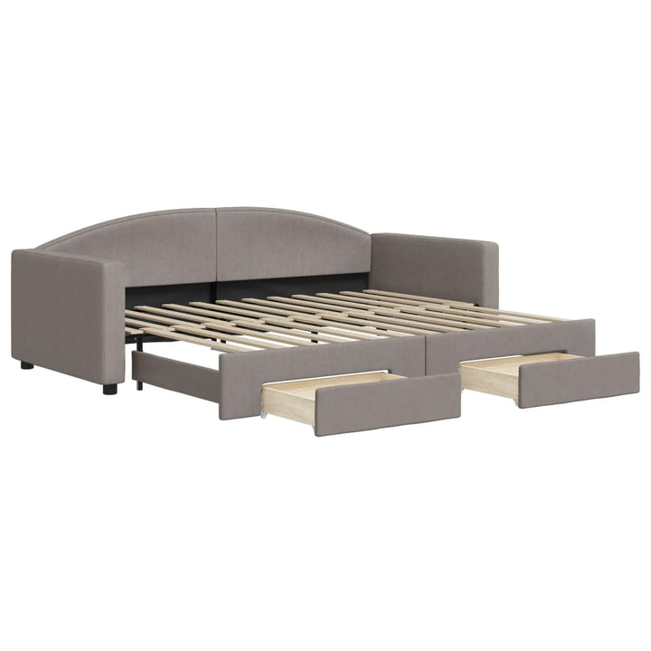 daybed med udtræk og skuffer 90x200 cm stof gråbrun