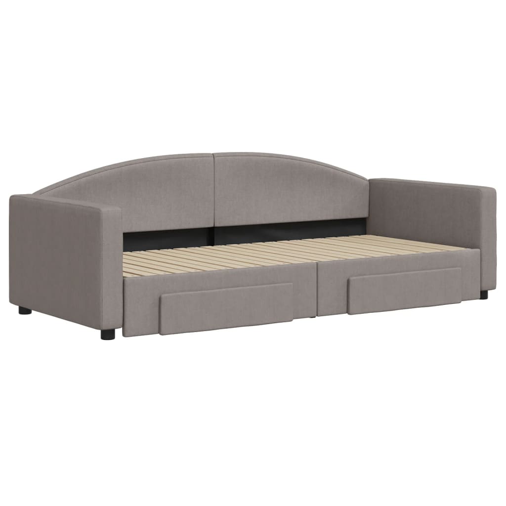 daybed med udtræk og skuffer 90x200 cm stof gråbrun