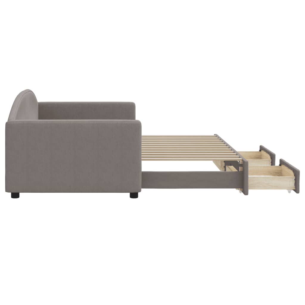 daybed med udtræk og skuffer 90x200 cm stof gråbrun