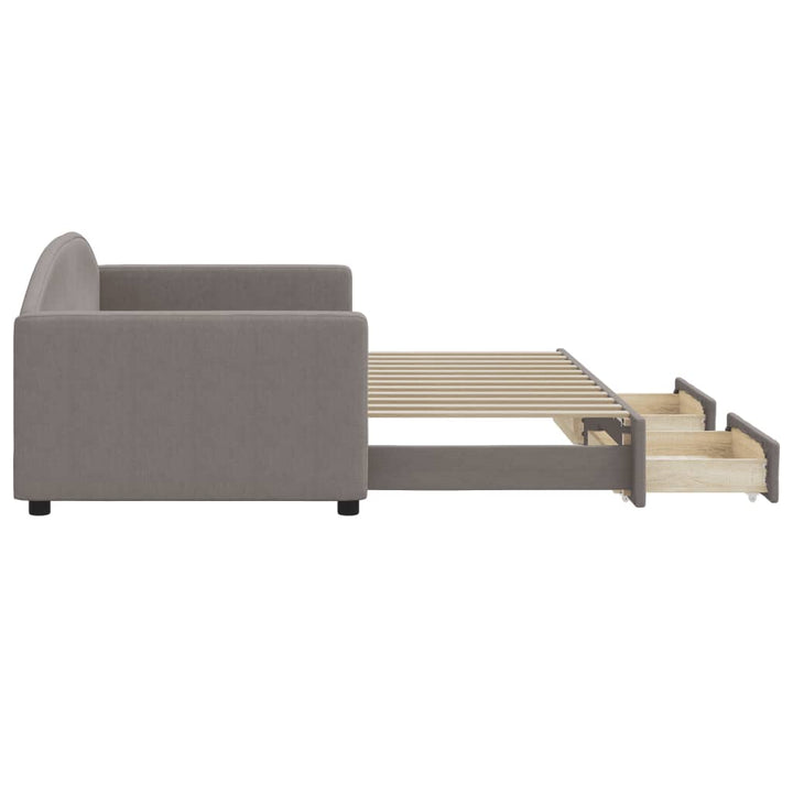daybed med udtræk og skuffer 90x200 cm stof gråbrun