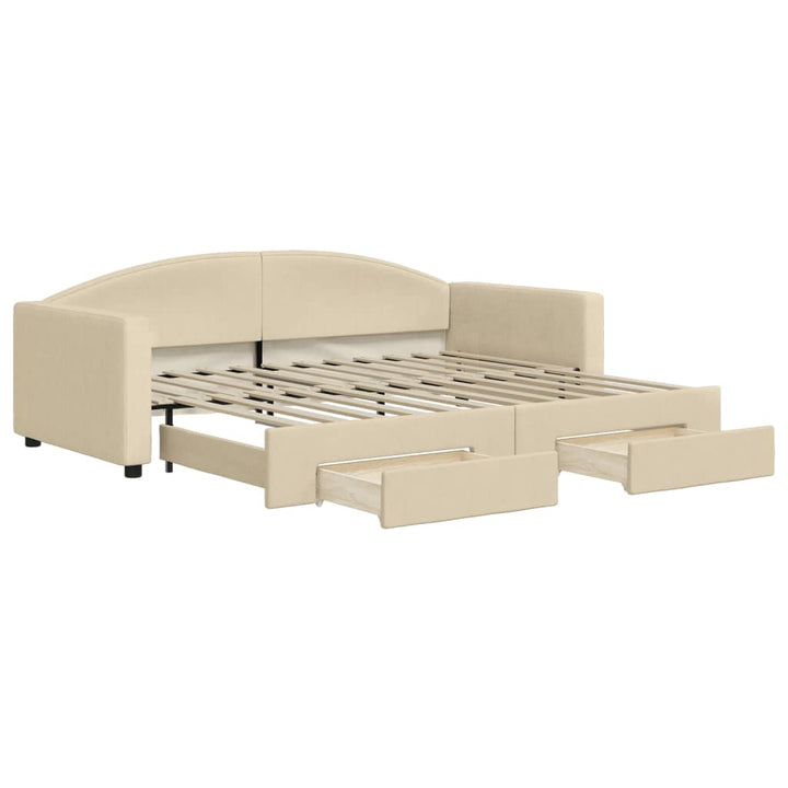 daybed med udtræk og skuffer 90x200 cm stof cremefarvet