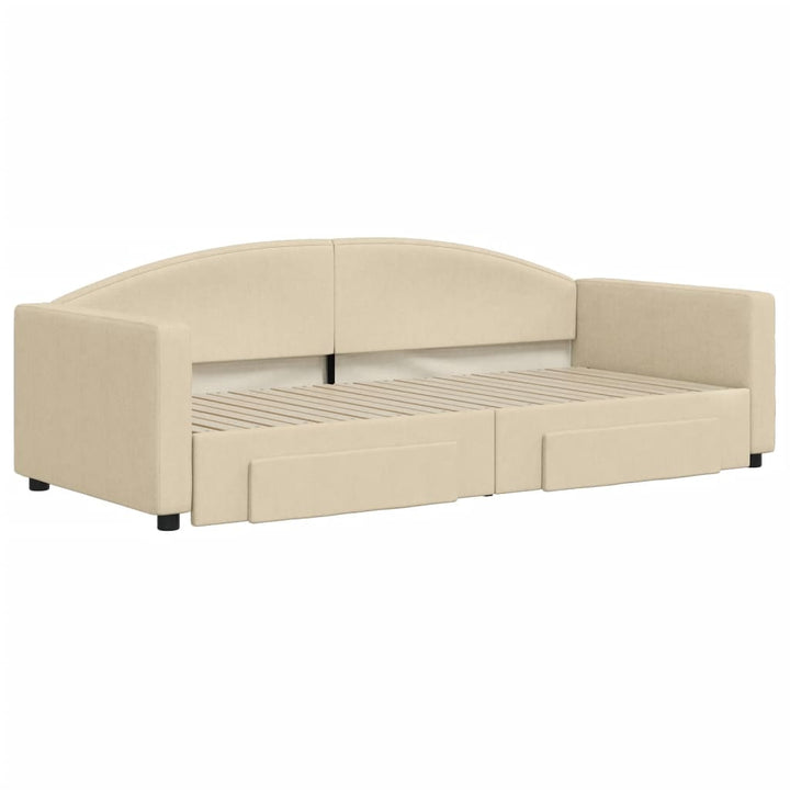 daybed med udtræk og skuffer 90x200 cm stof cremefarvet