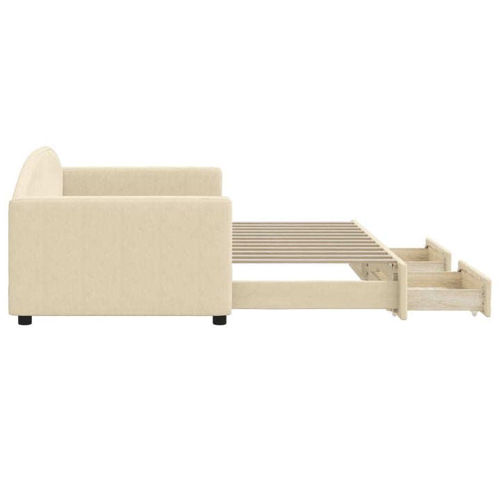 daybed med udtræk og skuffer 90x200 cm stof cremefarvet