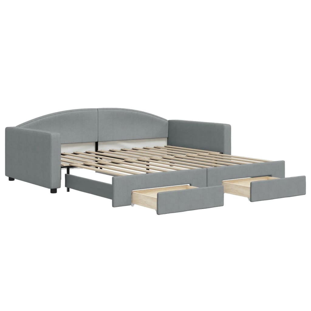 daybed med udtræk og skuffer 100x200 cm stof lysegrå