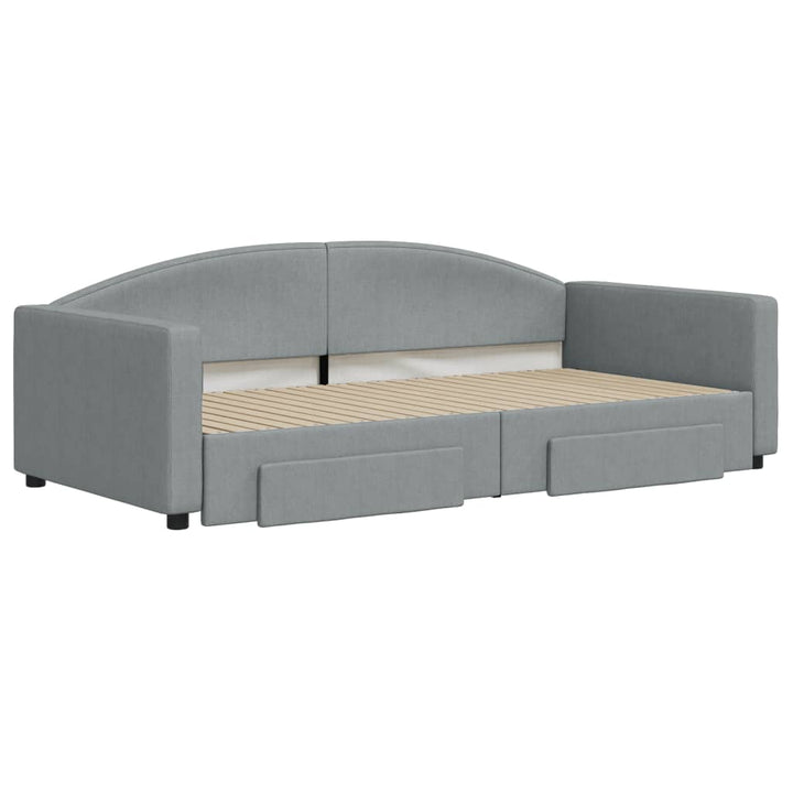 daybed med udtræk og skuffer 100x200 cm stof lysegrå