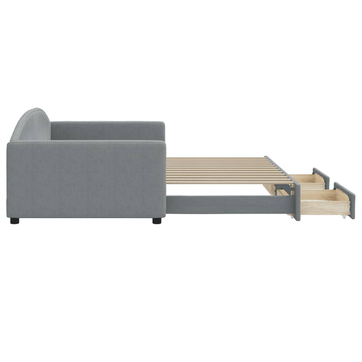 daybed med udtræk og skuffer 100x200 cm stof lysegrå
