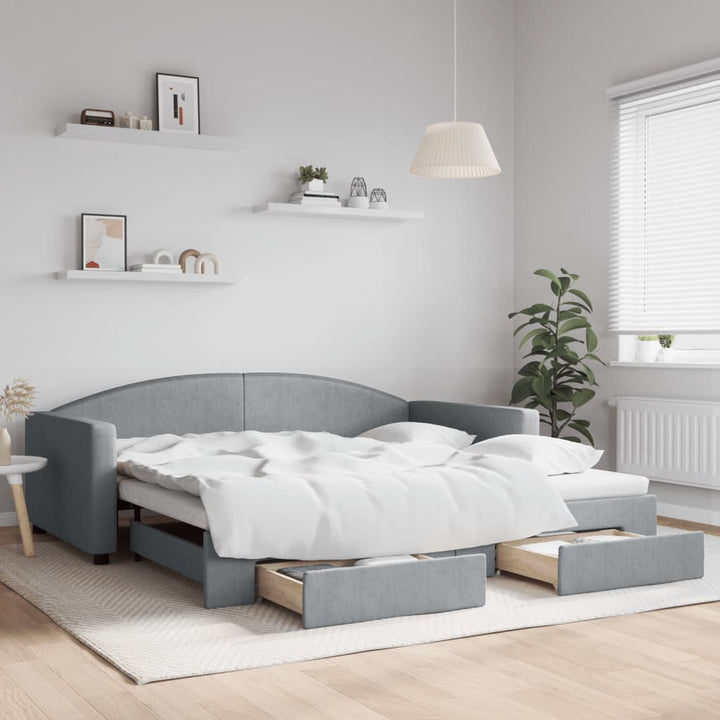 daybed med udtræk og skuffer 100x200 cm stof lysegrå