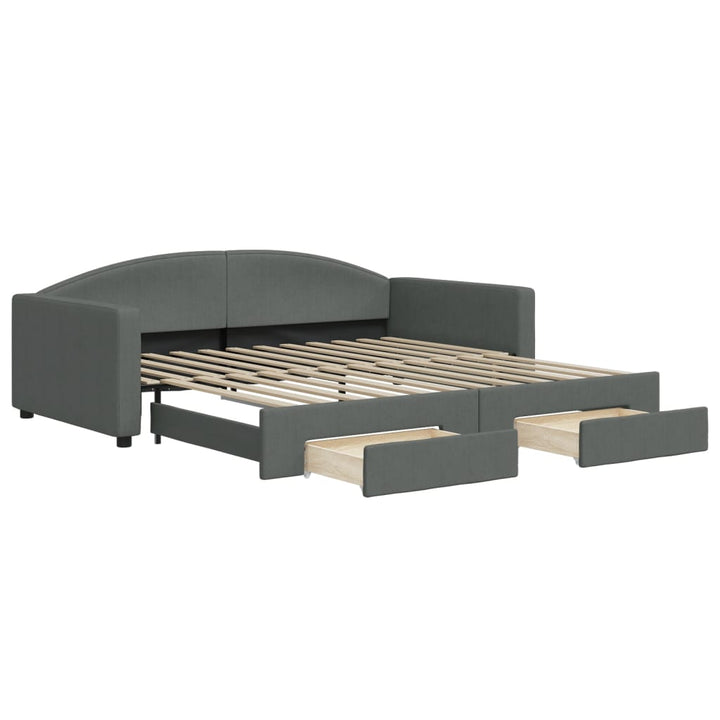 daybed med udtræk og skuffer 100x200 cm stof mørkegrå