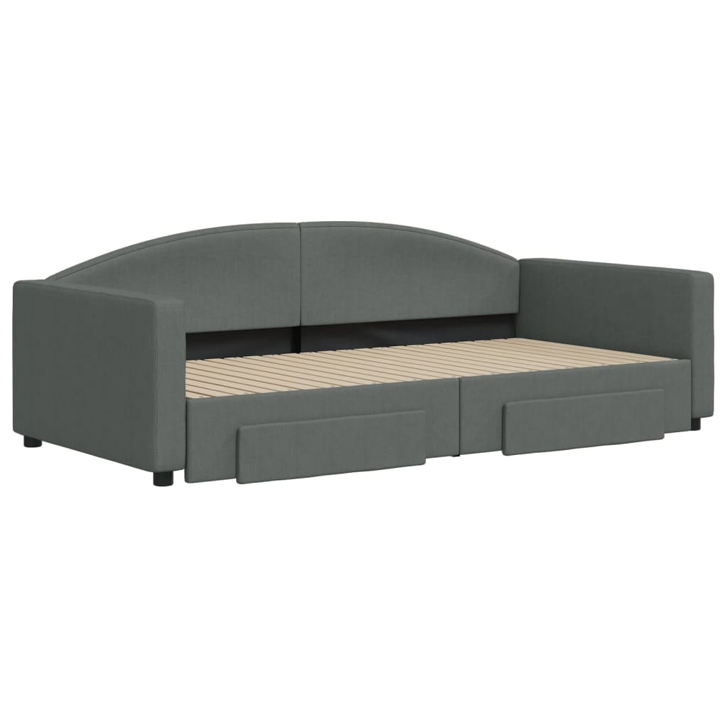daybed med udtræk og skuffer 100x200 cm stof mørkegrå