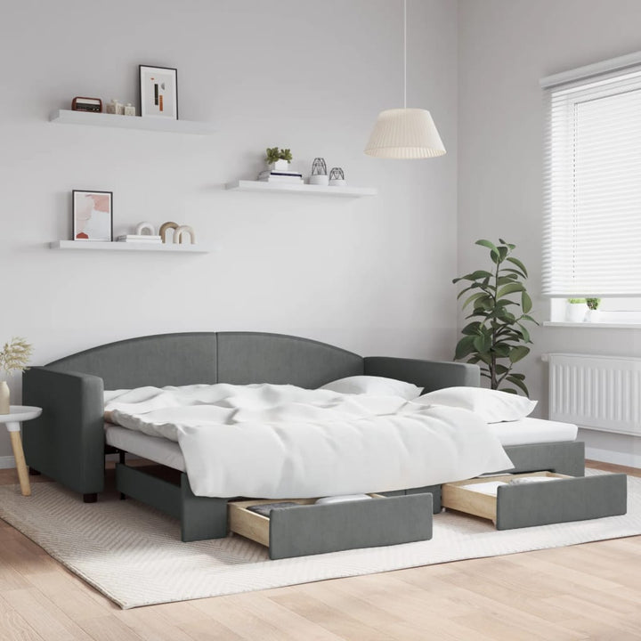 daybed med udtræk og skuffer 100x200 cm stof mørkegrå