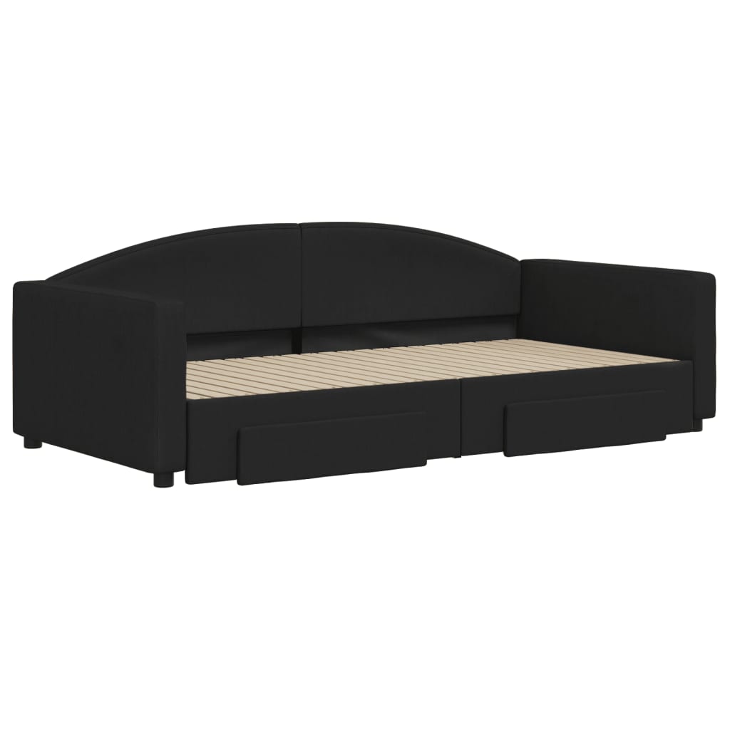 daybed med udtræk og skuffer 100x200 cm stof sort