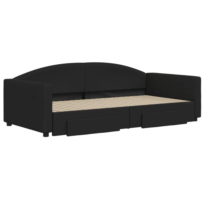 daybed med udtræk og skuffer 100x200 cm stof sort