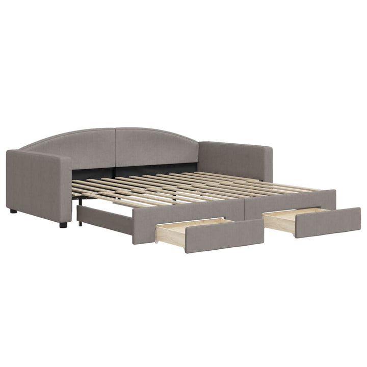 daybed med udtræk og skuffer 100x200 cm stof gråbrun