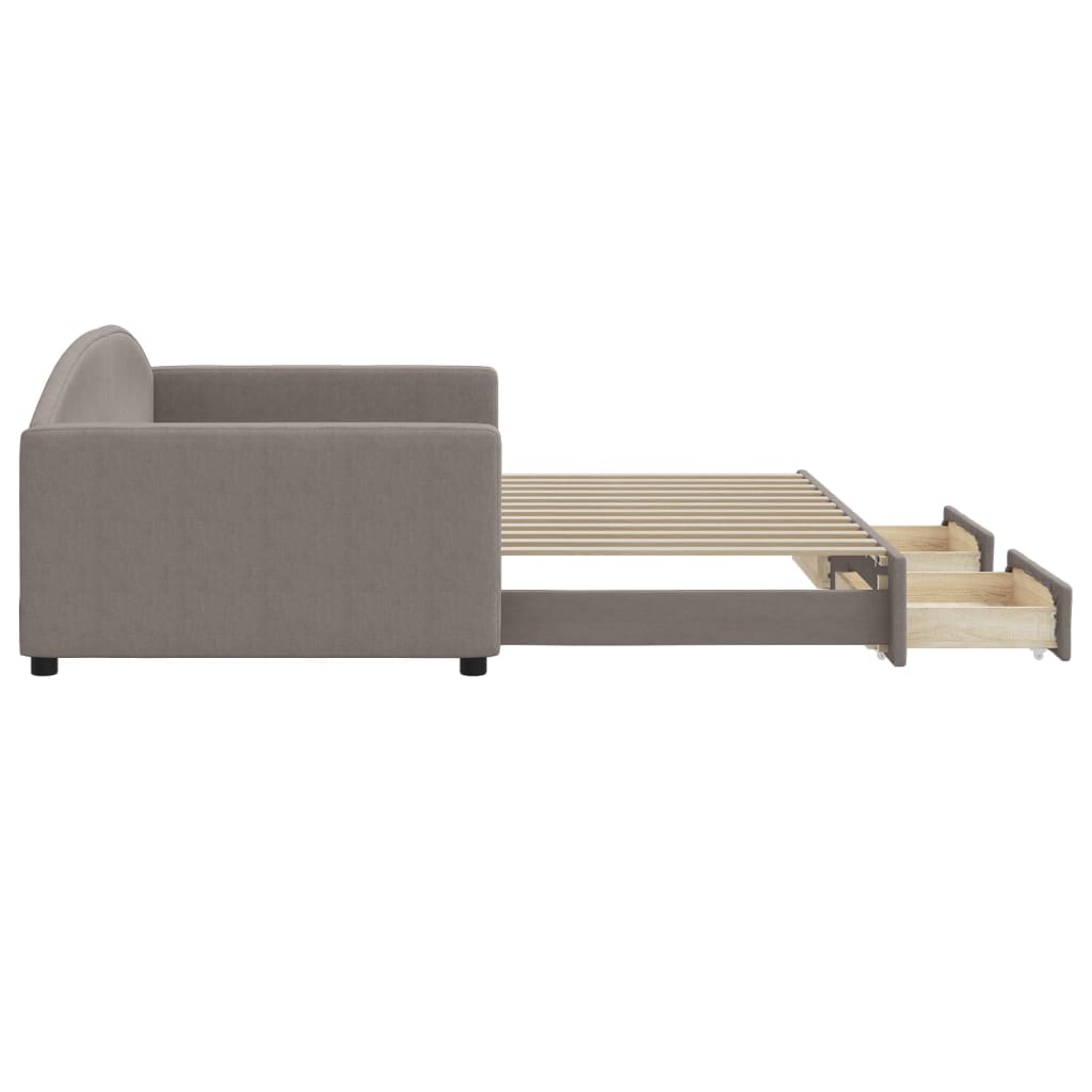 daybed med udtræk og skuffer 100x200 cm stof gråbrun
