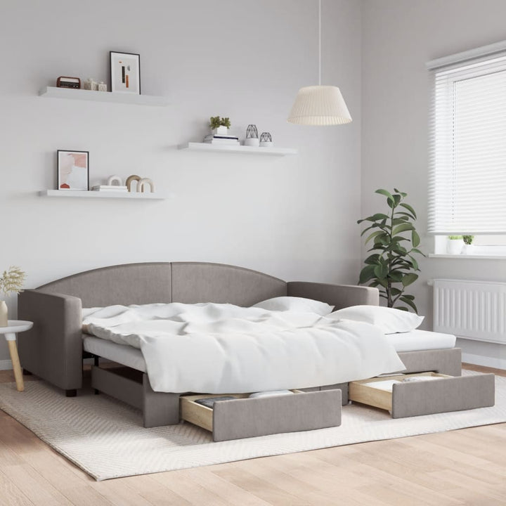 daybed med udtræk og skuffer 100x200 cm stof gråbrun