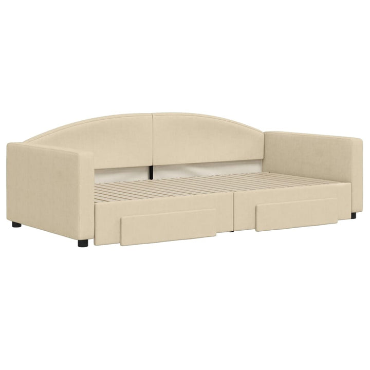 daybed med udtræk og skuffer 100x200 cm stof cremefarvet